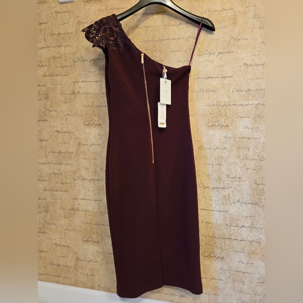 Ted Baker Jalis Lace ONE Shoulder Burdundy Dress NWT Ted size 1 US size 4 - Picture 6 of 11